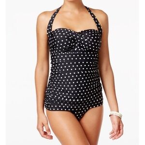 Lauren Ralph Lauren L12815 Women's Dot Retro Swim Dress Size 14 Summer Black One